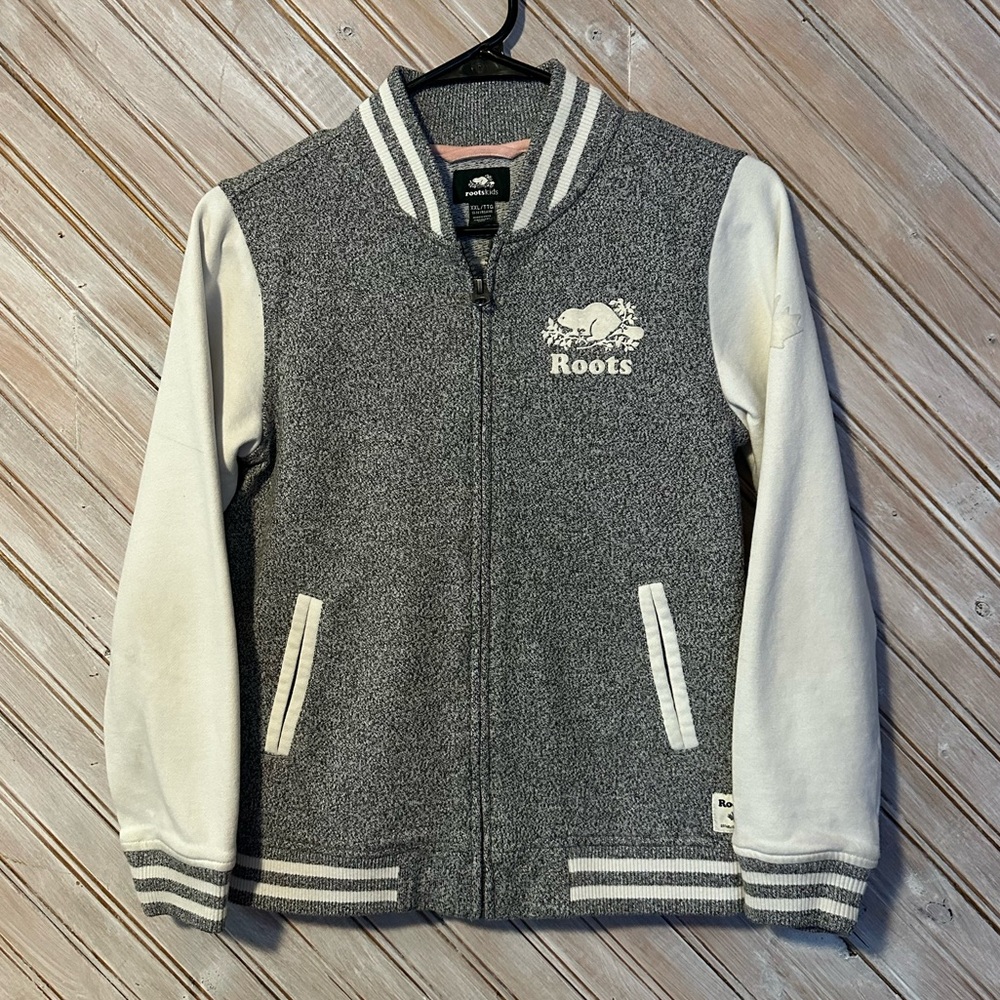 Roots Youth Grey & White Varsity Style Logo Bomber Jacket Colourful